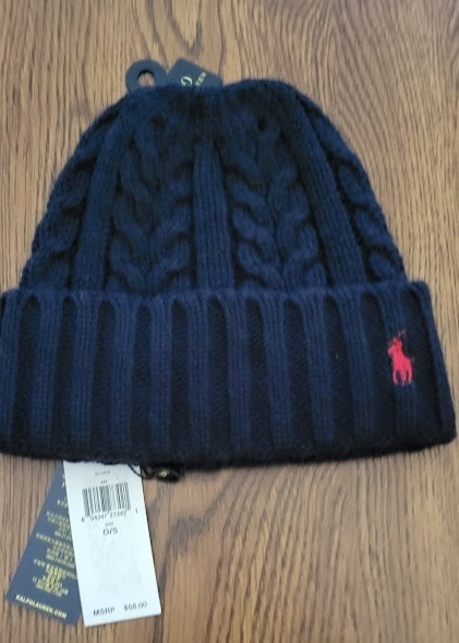 Polo Ralph Lauren Men’s Navy #443 Beanie Cable Knit w/ Signature Polo Player