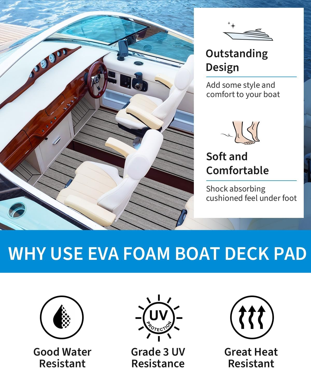 Boat Flooring EVA Foam Self-Adhesive 96''X45.6''/36''/28.8''/16.8'' Faux Teak Ma
