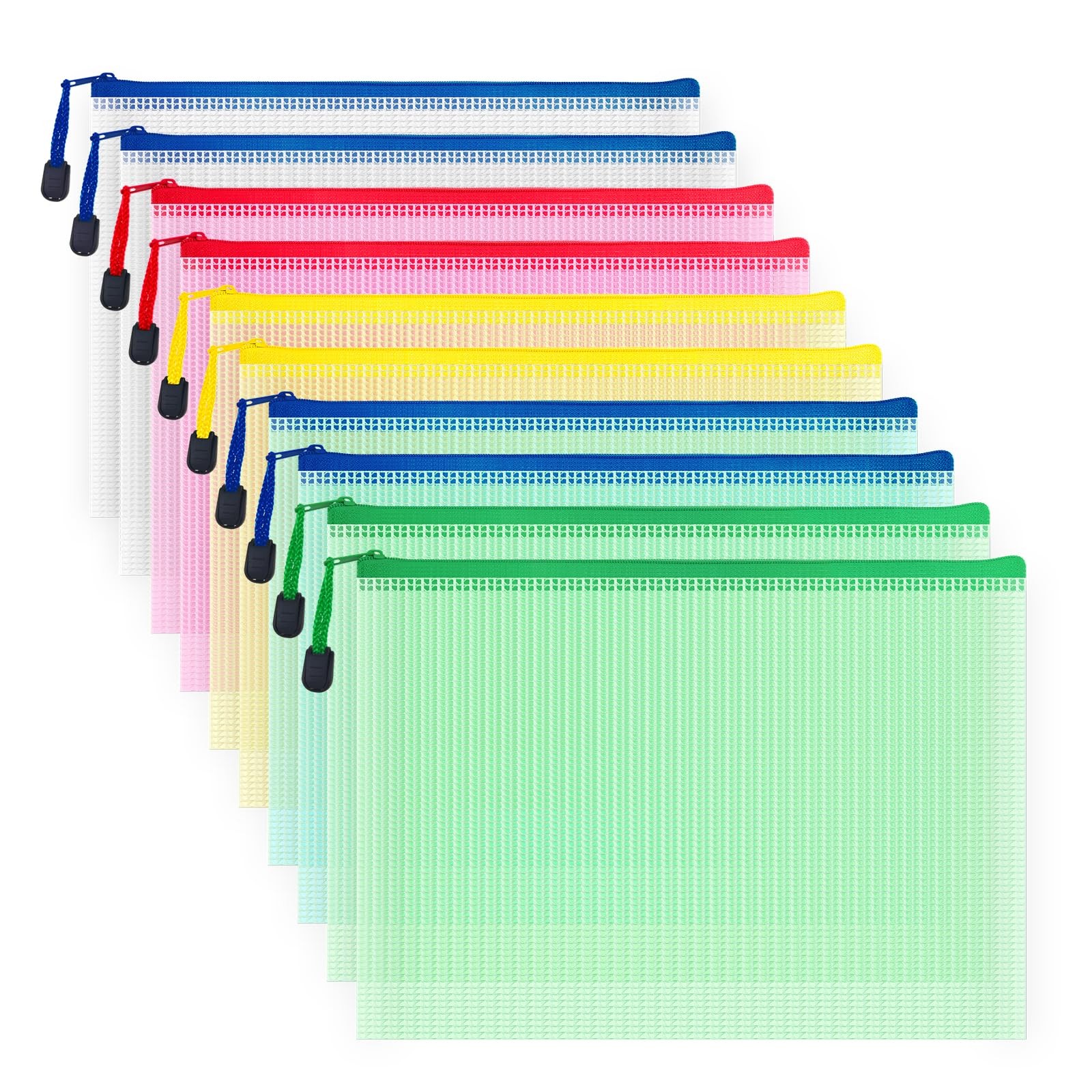 10 Pcs Zipper File Bags, Waterproof Plastic Mesh Pouch for Office School, Boa...