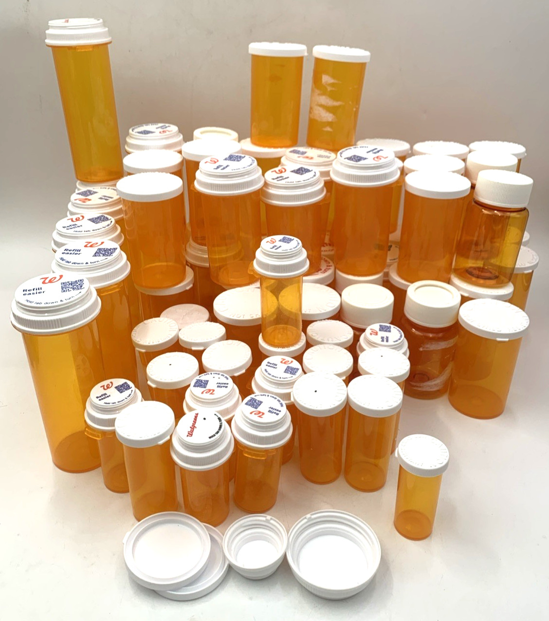 Lot of 70+ Empty Amber Medicine Pharmacy Prescription Pill Bottles