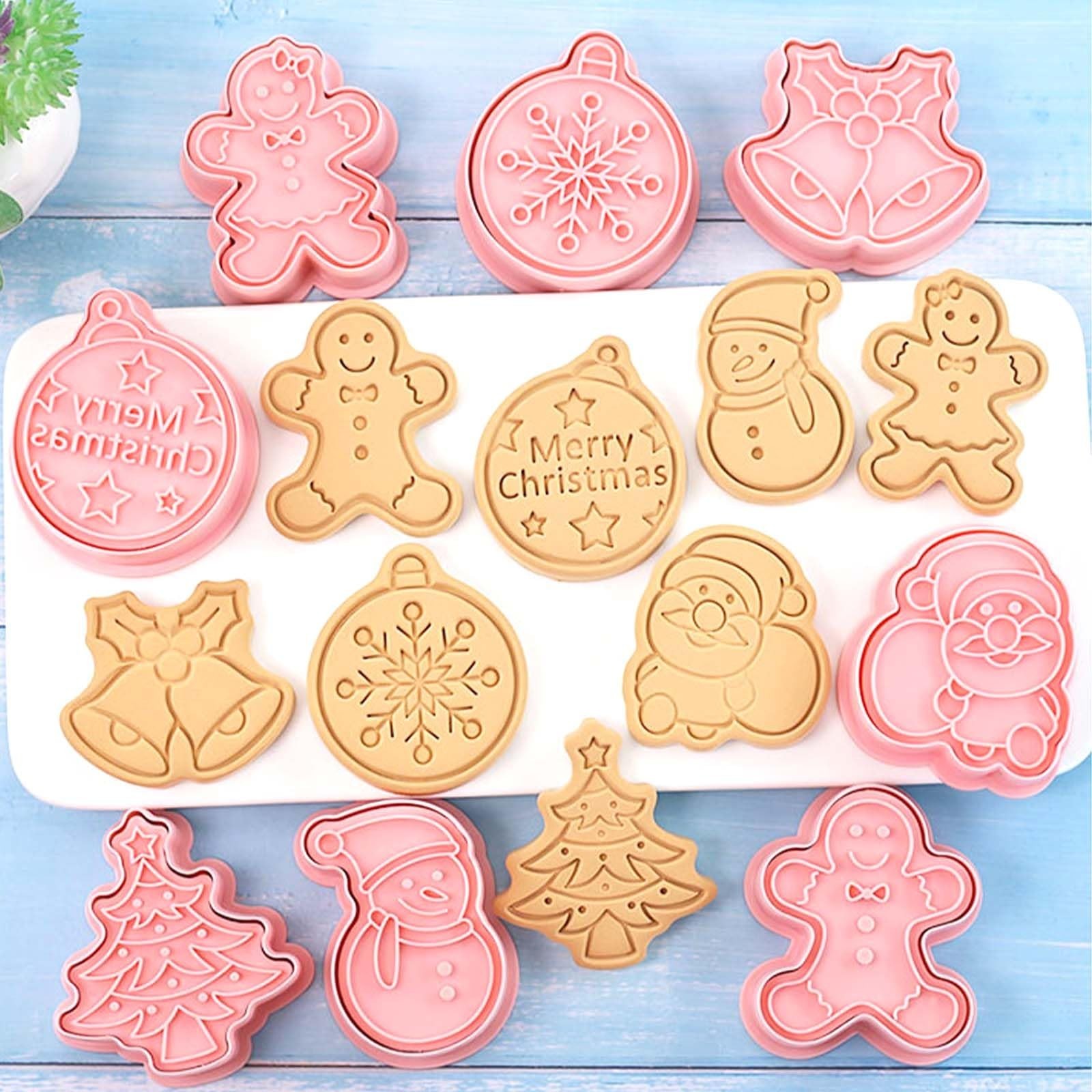 8 Piece Mini Christmas Cookie Cutters - 3D Raised Design Cookie Stamps - Mini...