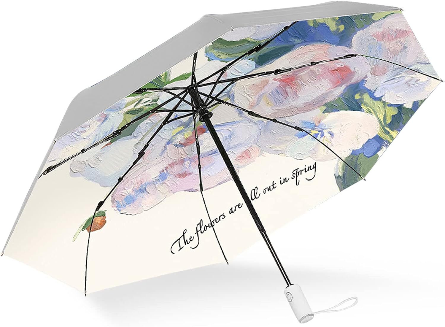 CUBY UV Sun Umbrella Compact Folding Travel Auto Open Silver Rose