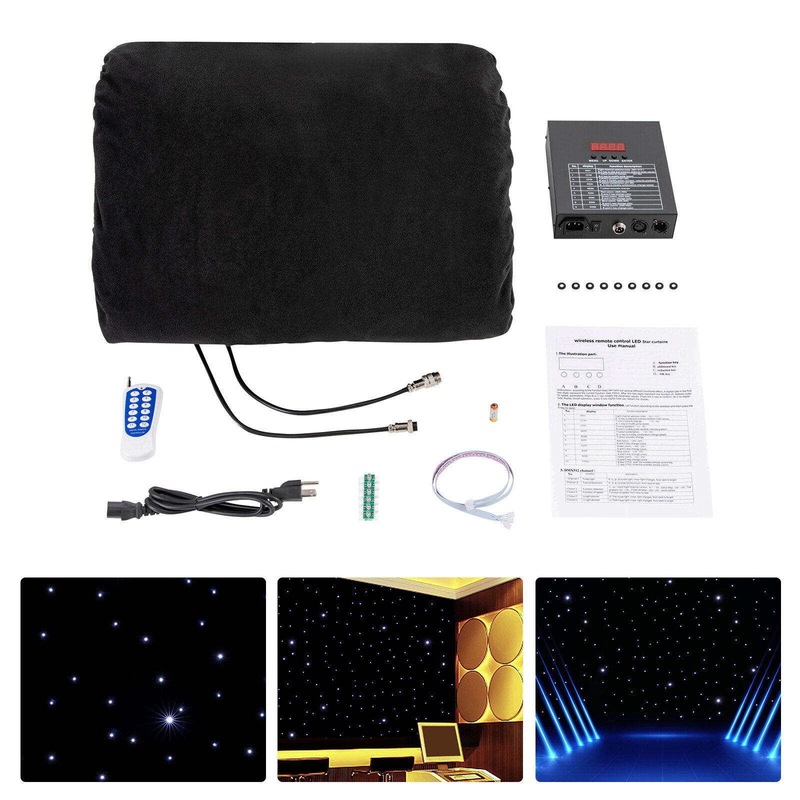 LED Stage Backdrop Starry Sky Backdrop Star Curtain Remote Control 4x4m,3x6m Opt