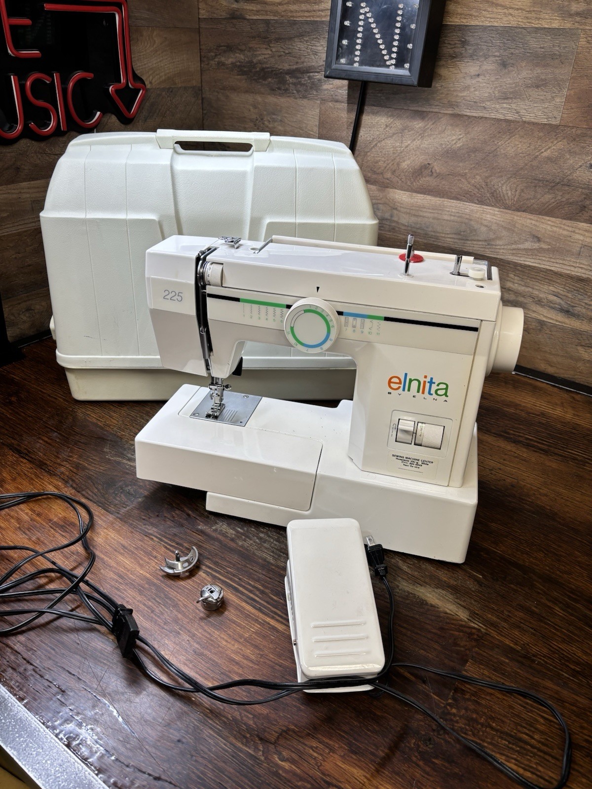 Elnita 225 by Elna sewing machine with case, working but not fully tested