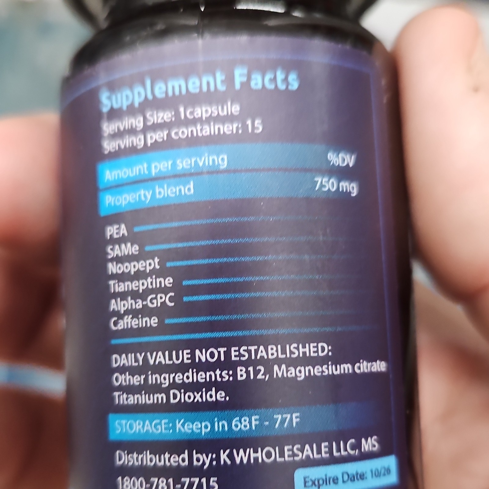White Spar Maximum Strength Dietary Supplement 750mg Capsules 15 Count PEA SAMe