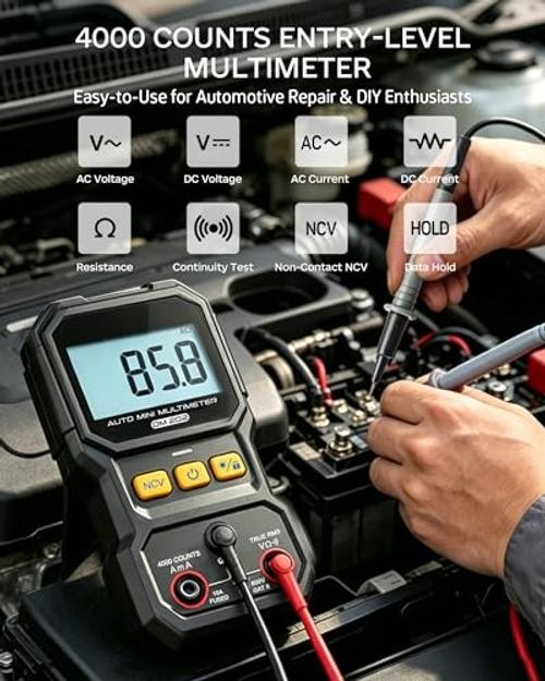 Mini Multimeter, 4000 Counts True RMS Auto-Ranging, NCV, DM202