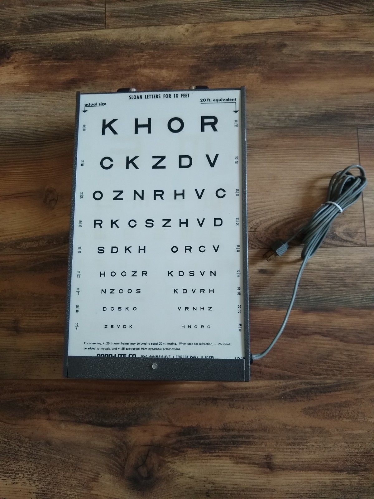 Vintage Good-Lite Visual Acuity Chart Translucent Model A Eye Test Works 2 Cards