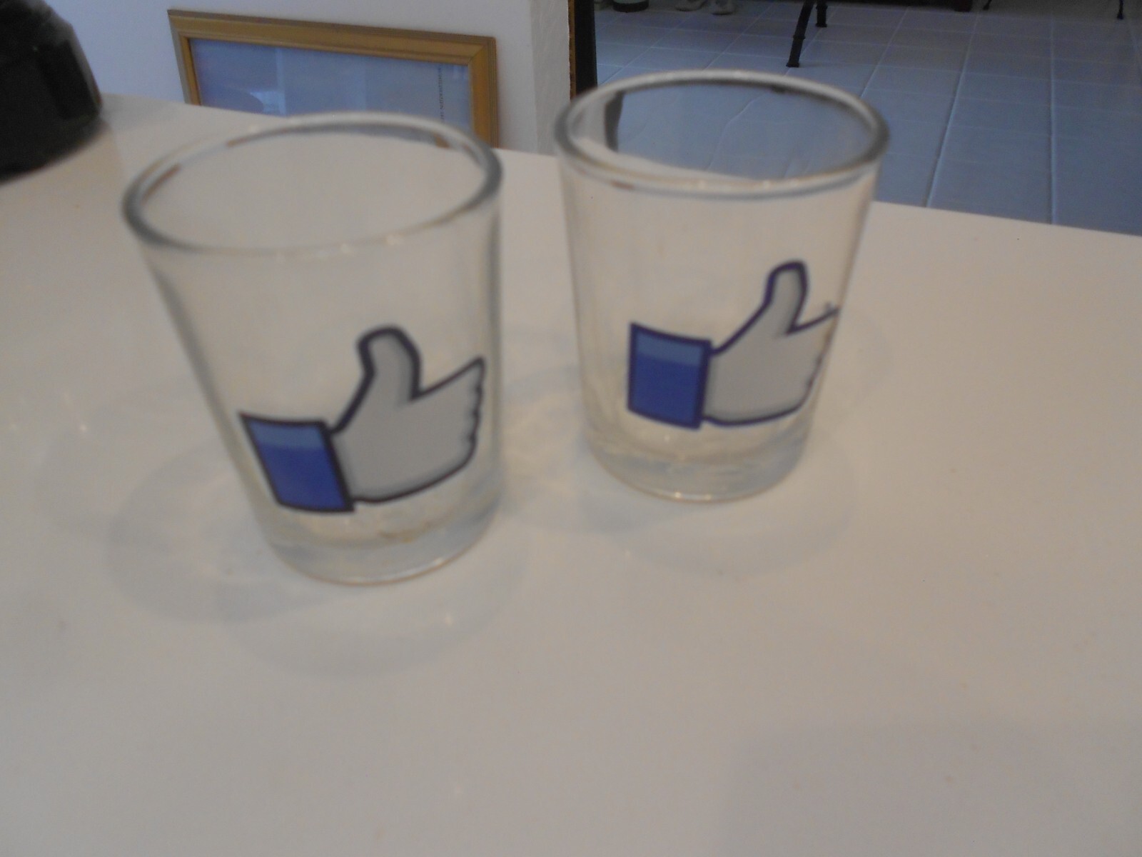 (2)  I LIKE FRED  THUMBS UP  2013 SHOT  GLASSES-EXCELLENT- 2 1/2" HIGH