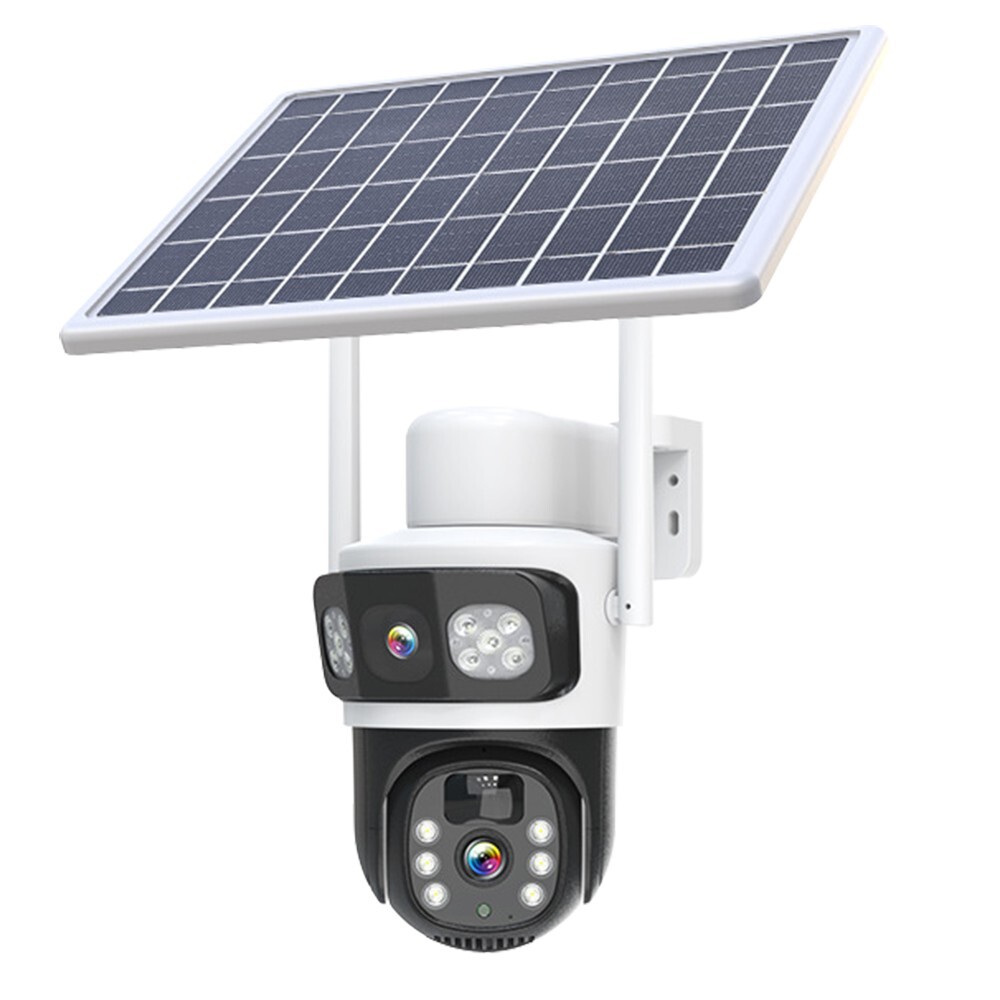 Solar 4MP Wireless Security Camera WIFI 2-Way Audio Dual-Lens PTZ Camera