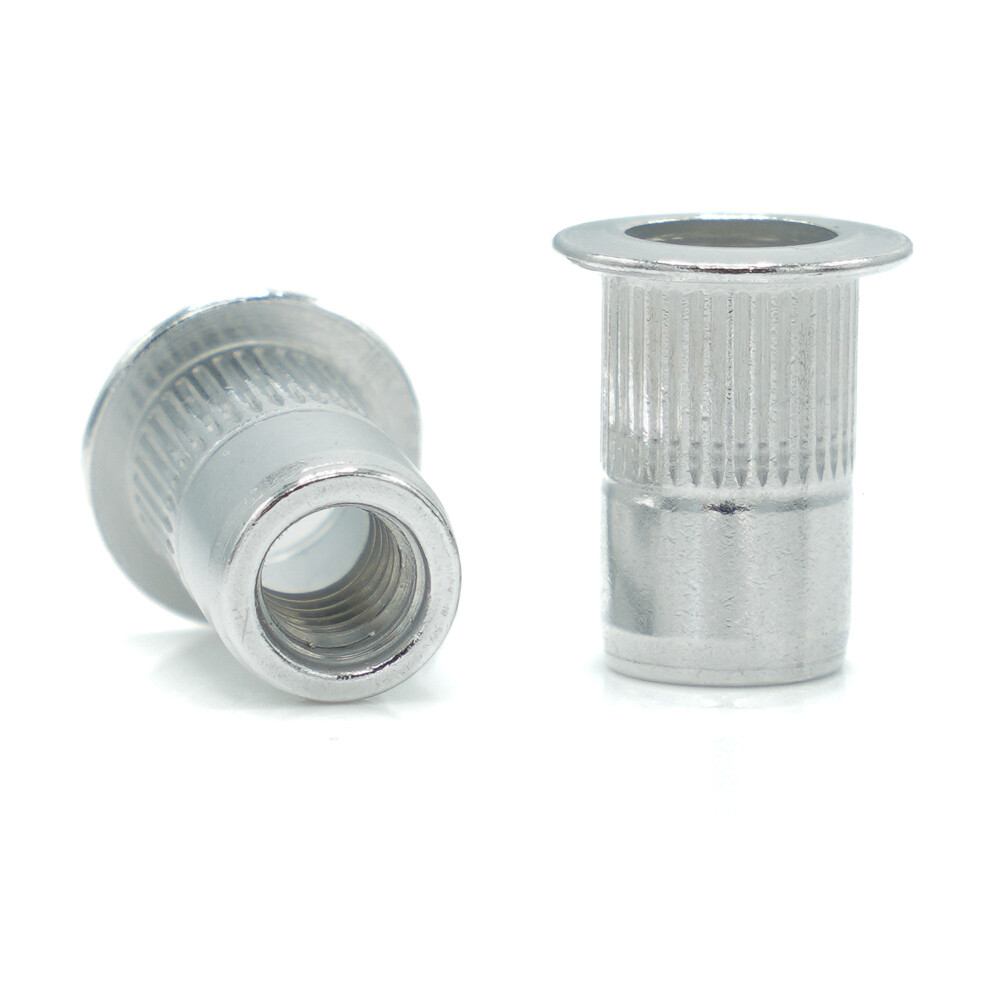 M5-0.8, M6-1.0, M8-1.25 Metric Ribbed Low Profile Head Rivet Nut - Aluminium