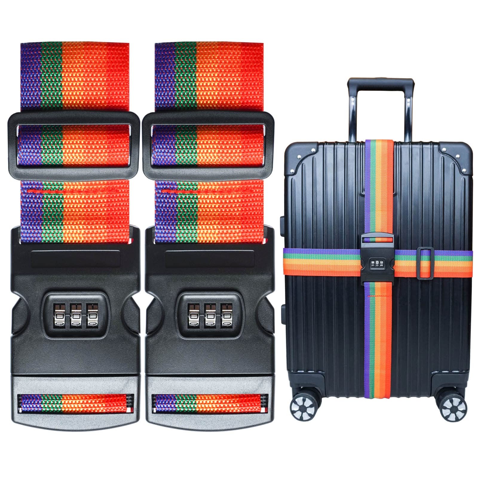 2 PCS Luggage Strap 43 inches - 78 x 2 inches, 2pcs polychrome Lock