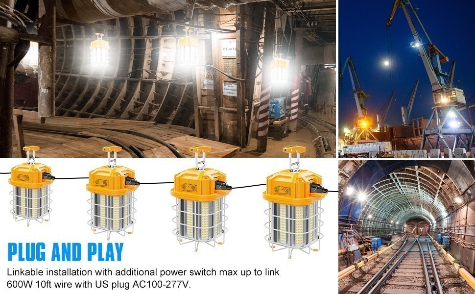 80W LED Temporary Work Light Linkable Constructions High Bay Light 5000K 12000LM