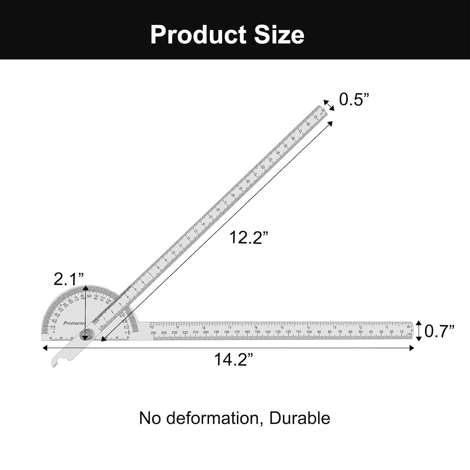 Stainless Steel Angle Protractor -180° Two Arm Ruler Adjustable Finder Angle ...