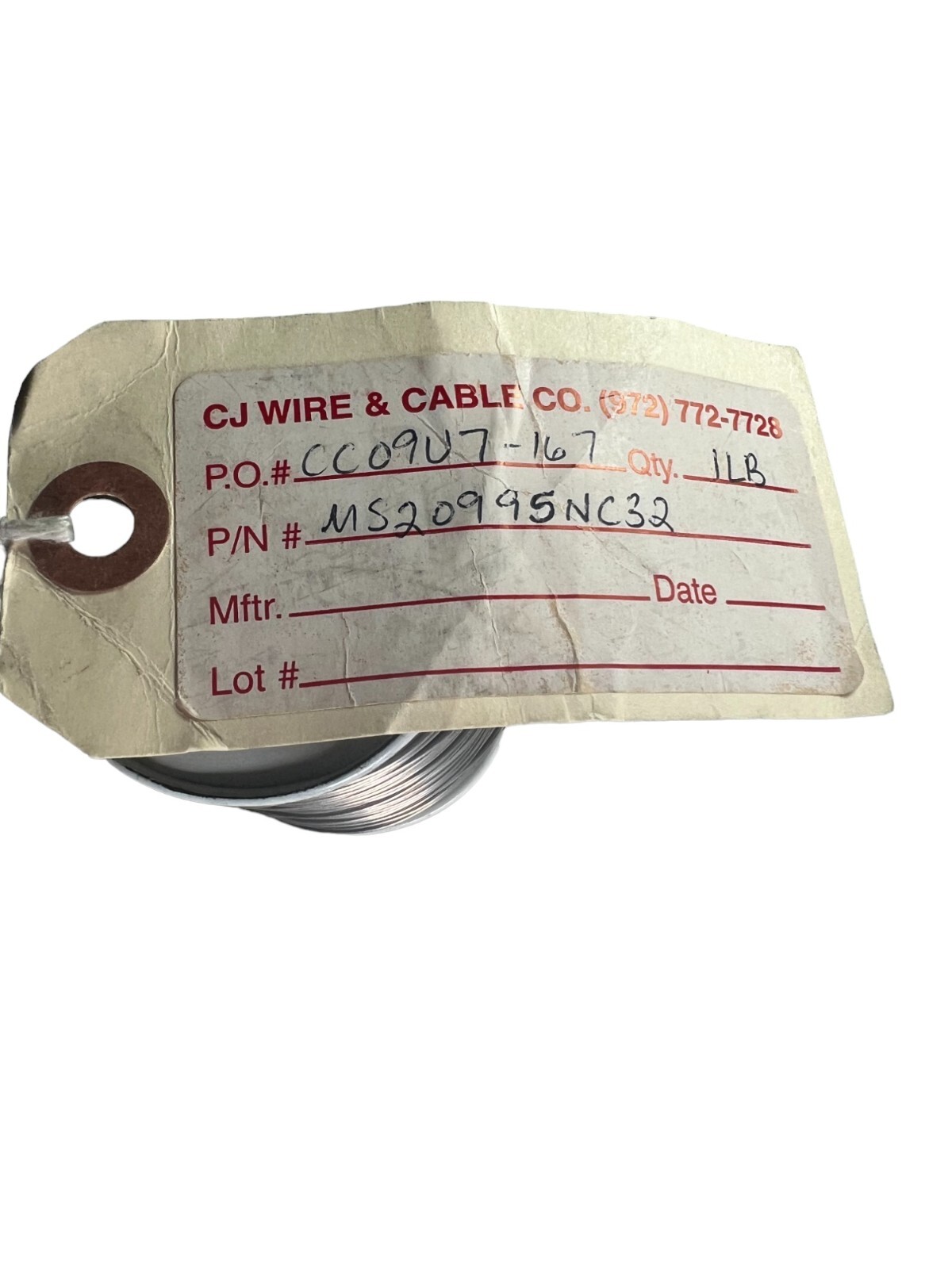 CJ Wire Aircraft Safety Wire .032" 400-NICKEL MS20995NC32,  1LB.