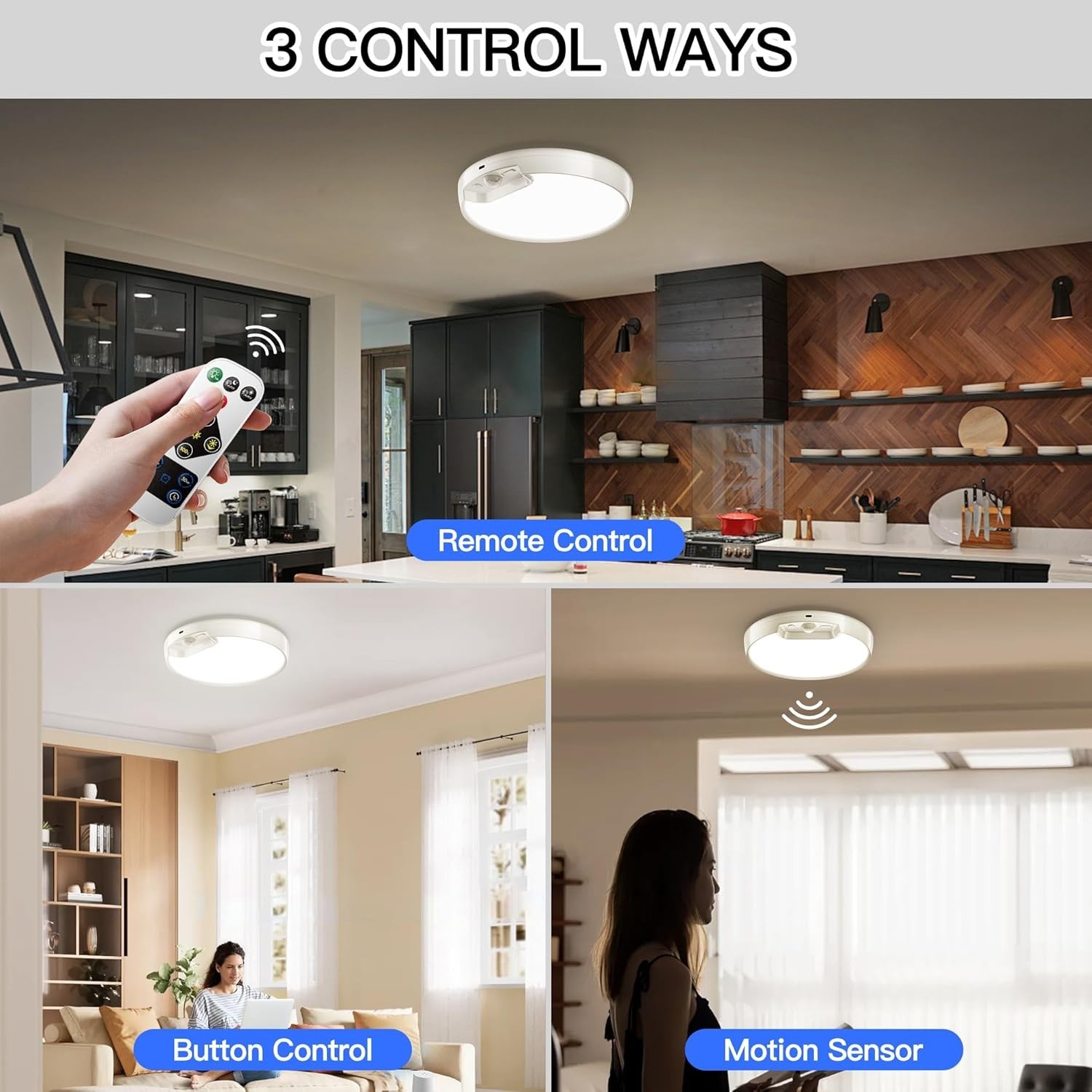 Stylish Rechargeable Ceiling Light - Waterproof, Motion Sensor & Remote Control