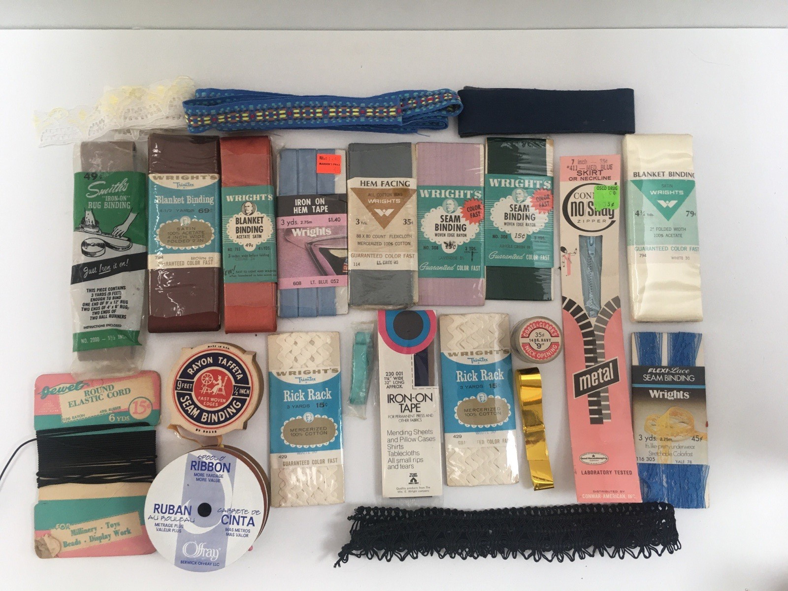 Sewing Notions Lot Blanket Binding, Rick Wrack, Seam Binding, Ribbon Vintage