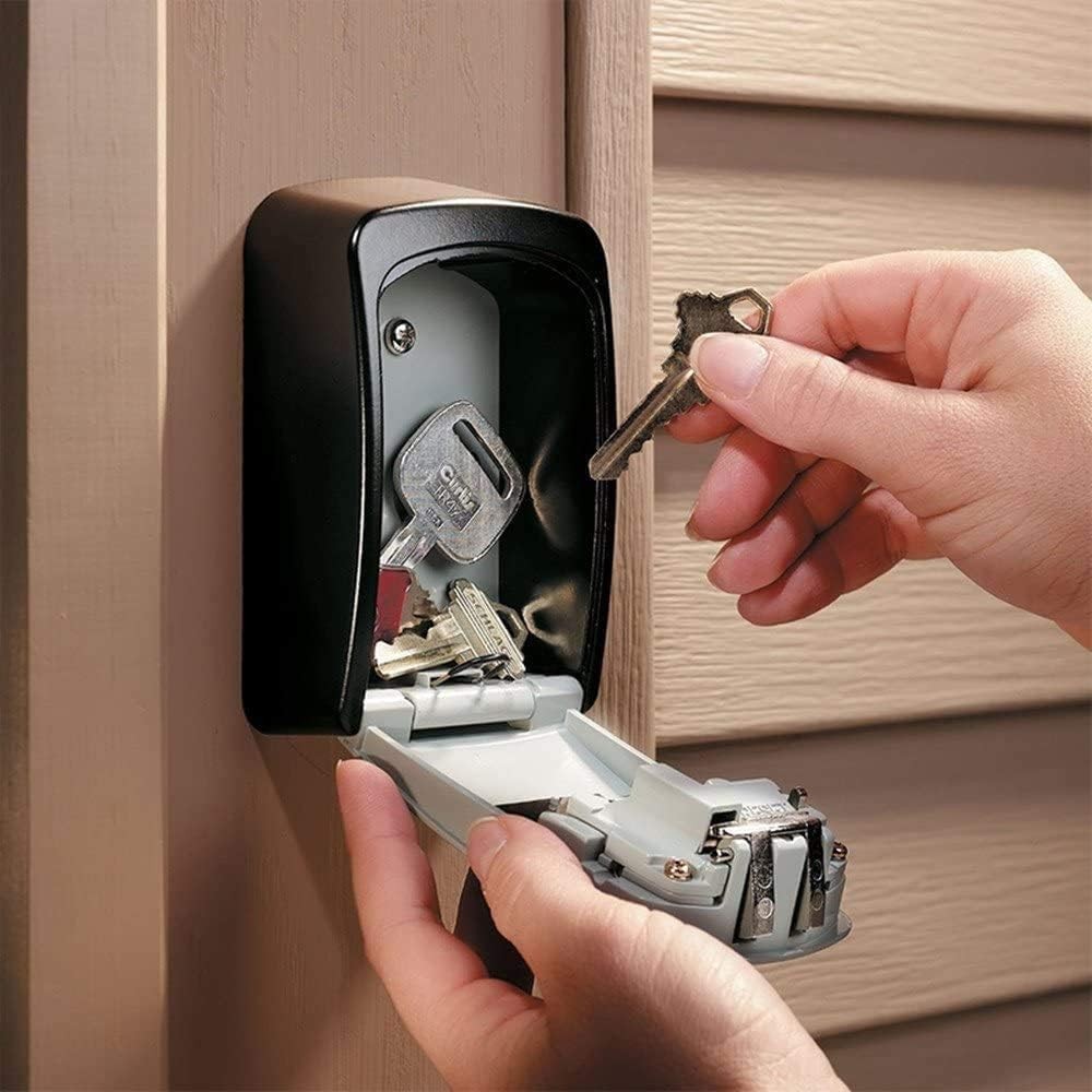 Wall Mount Key Safe, 4 Digit Resettable Lockbox, 5 Keys Storage, Gray