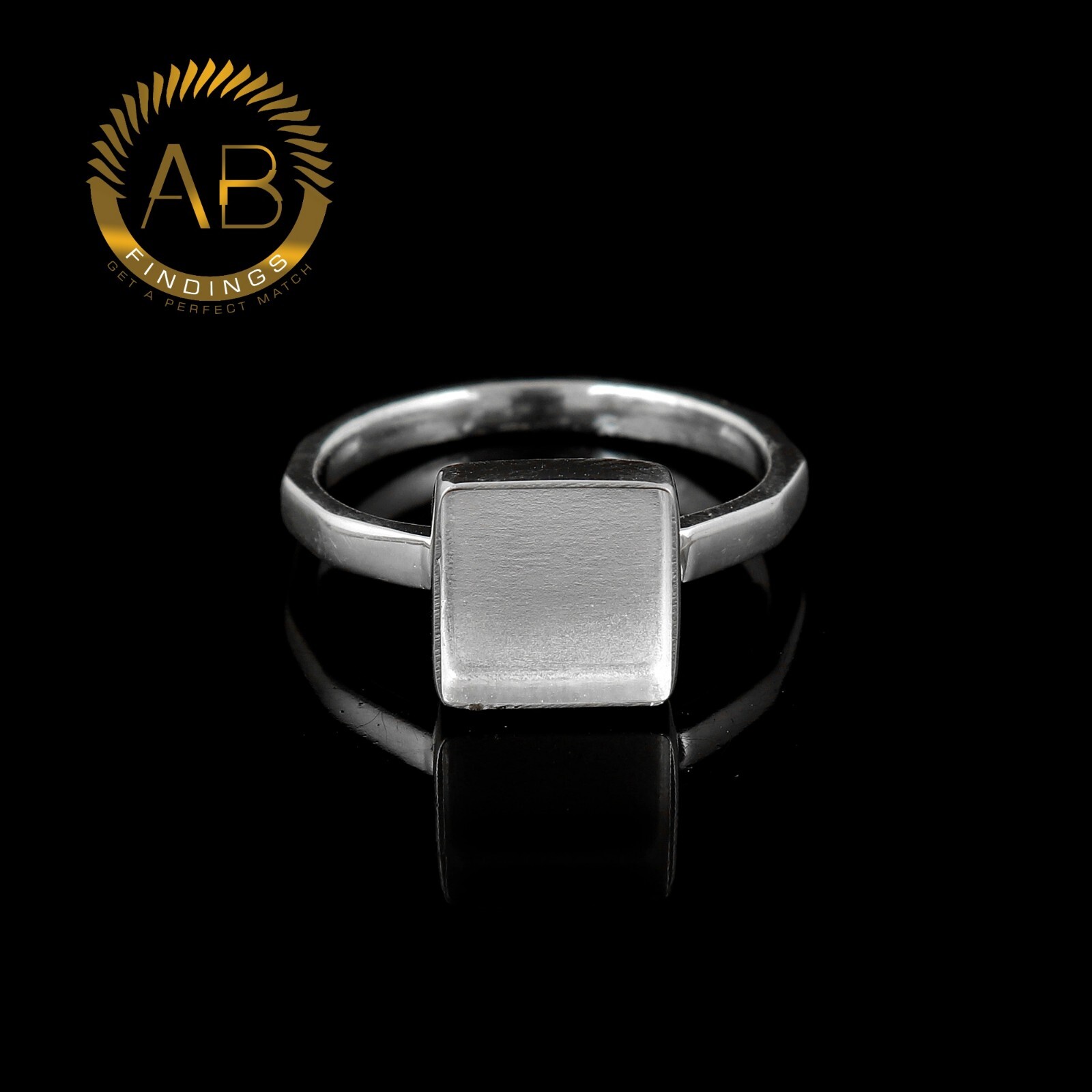 925 Sterling Silver Square Shape Designer Band Blank Bezel Ring Setting
