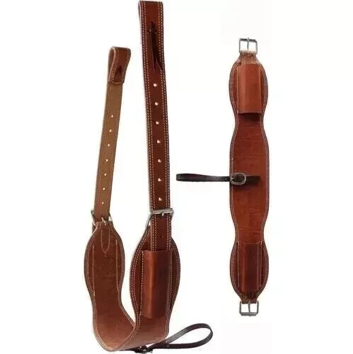 Horse Western Tooled Padded Leather Rear Flank Back Saddle Cinch Billets.