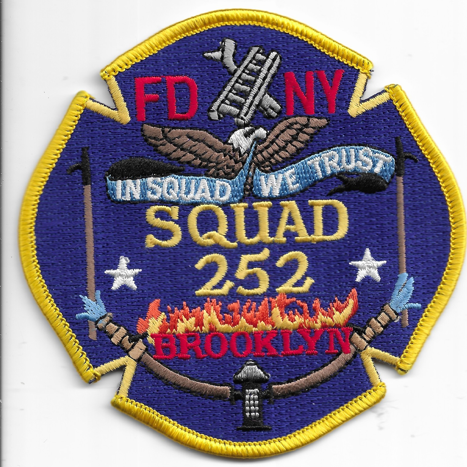 New York City  FDNY Squad - 252 "IN Squad We Trust", NY (4" x 4") fire patch