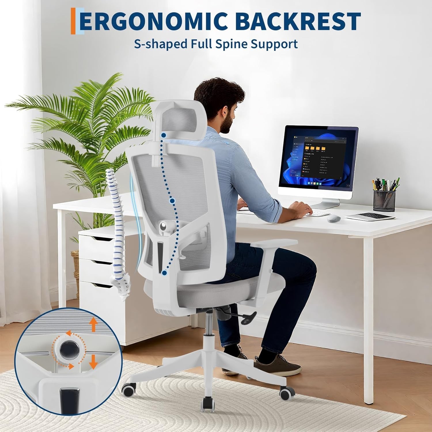 Ergonomic Office Chair, Adjustable High Back Desk Mesh Chair with Headrest