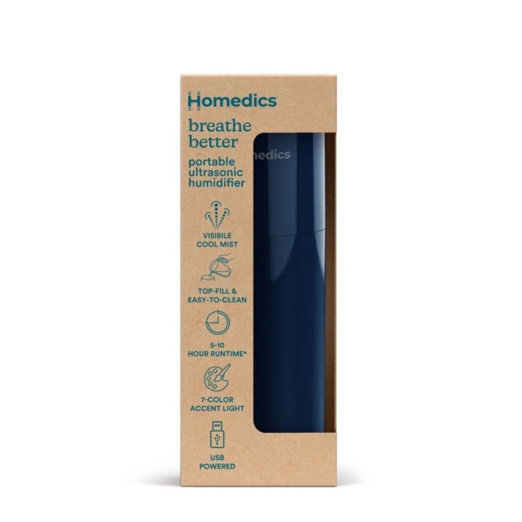 Homedics Breathe Better Portable Ultrasonic Humidifier USB Powered Navy Blue NEW