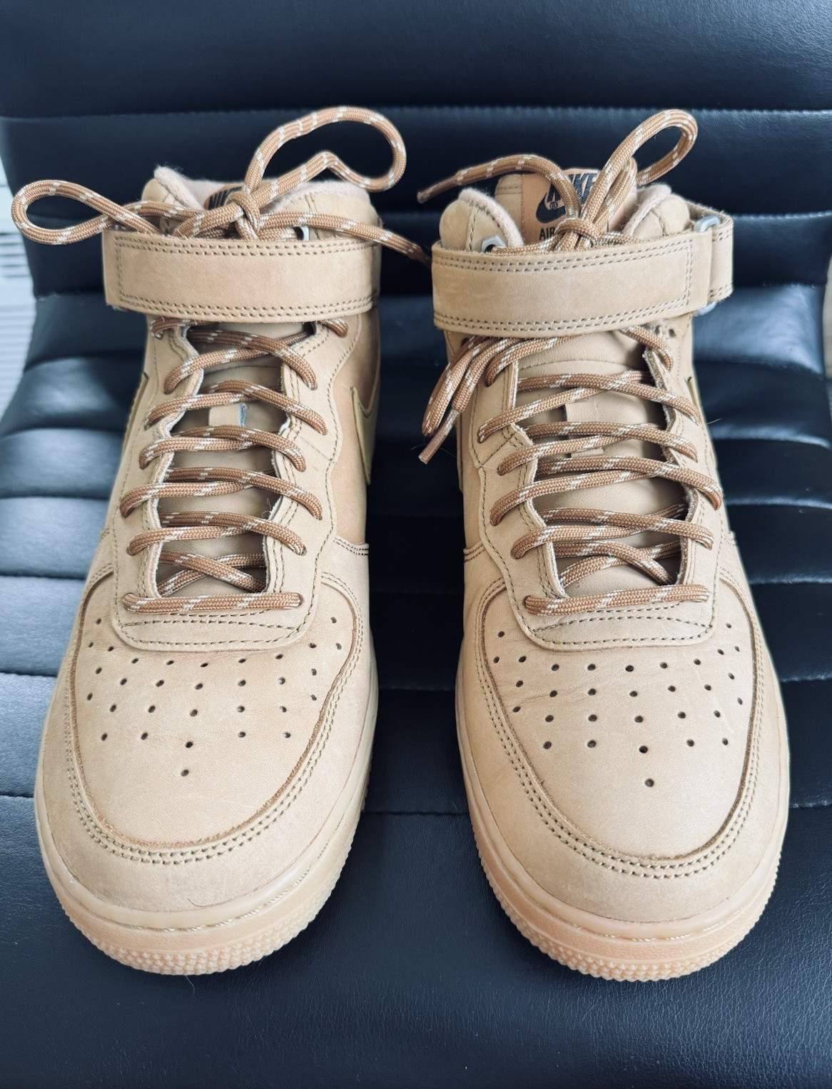 Nike Air Force 1 Mid Men’s Tan Leather Mid Top Lace-Up Hook & Loop Sneakers
