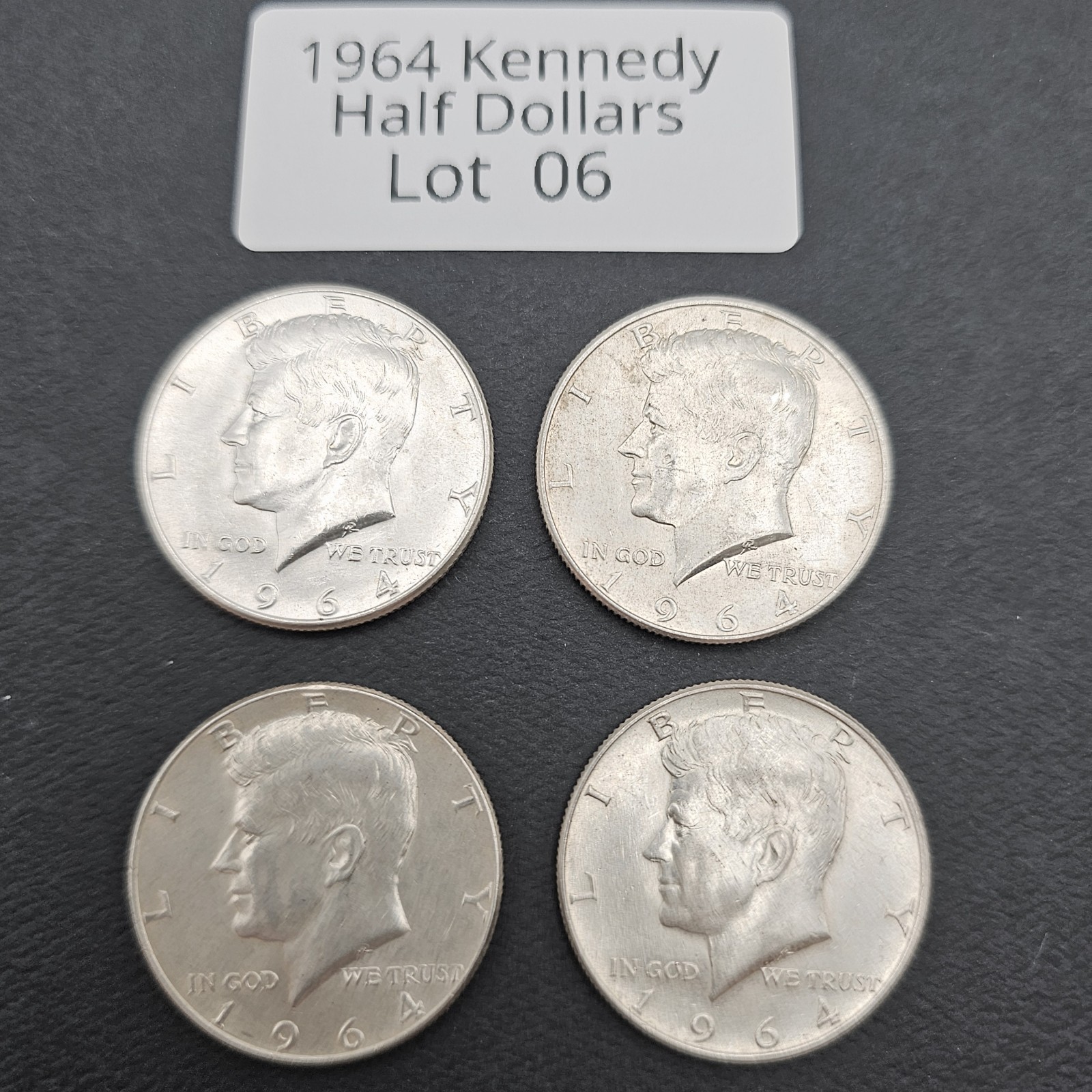 1964 Kennedy Half Dollars Philadelphia 90% Silver - Lot of 4 Coins - Lot #6 of 9