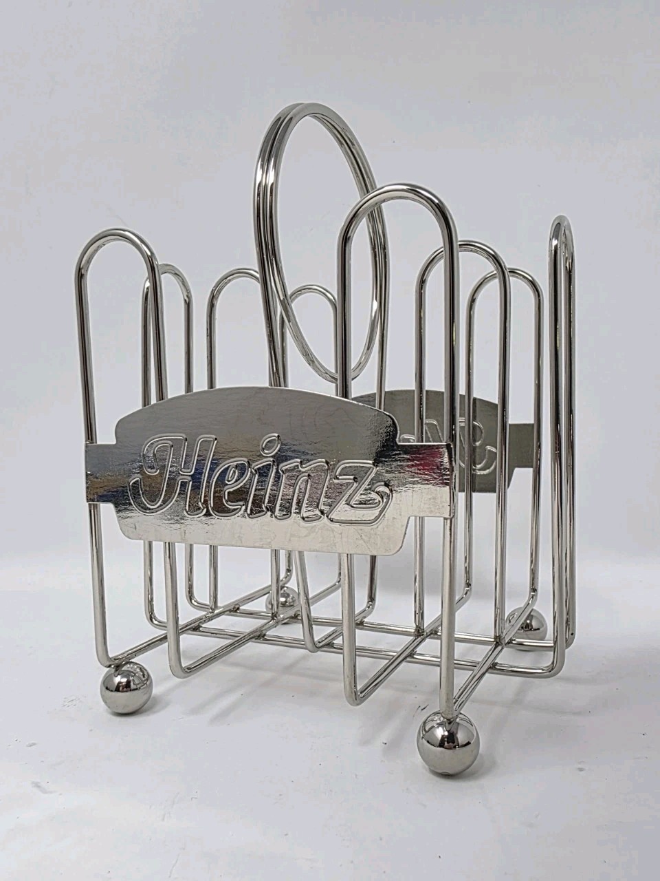☆HEINZ☆ Retro Condiment Storage Caddy Chrome Metal Wire Salt Pepper Holder Diner