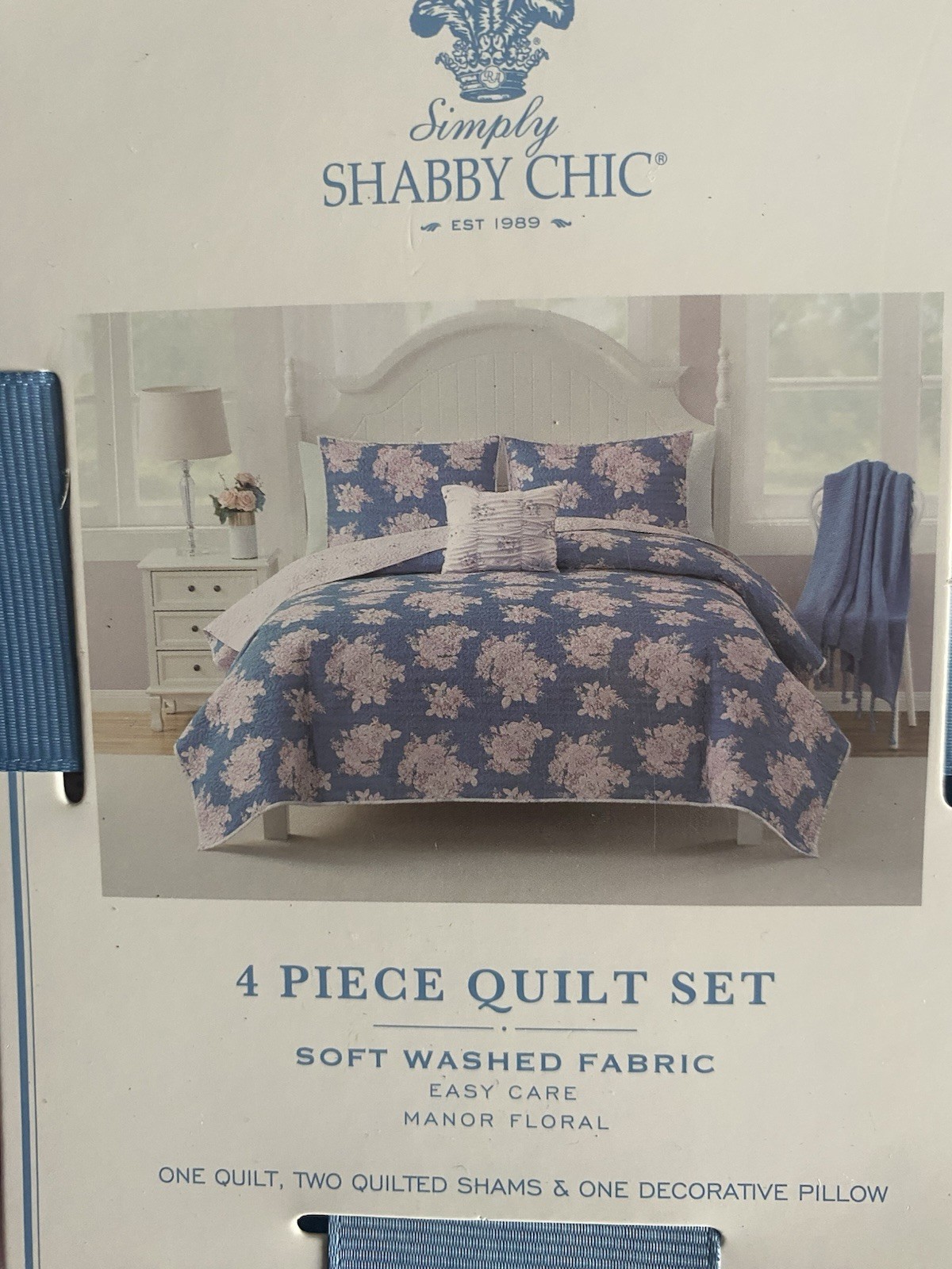 Rachel Ashwell Simply Shabby Chic Full Queen 4 Pc Quilt Pink Blue Shams Pillow
