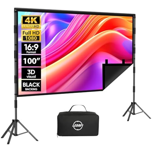 Outdoor Projector Screen with Stand - LEORFI 100 inch Black Backing Projection