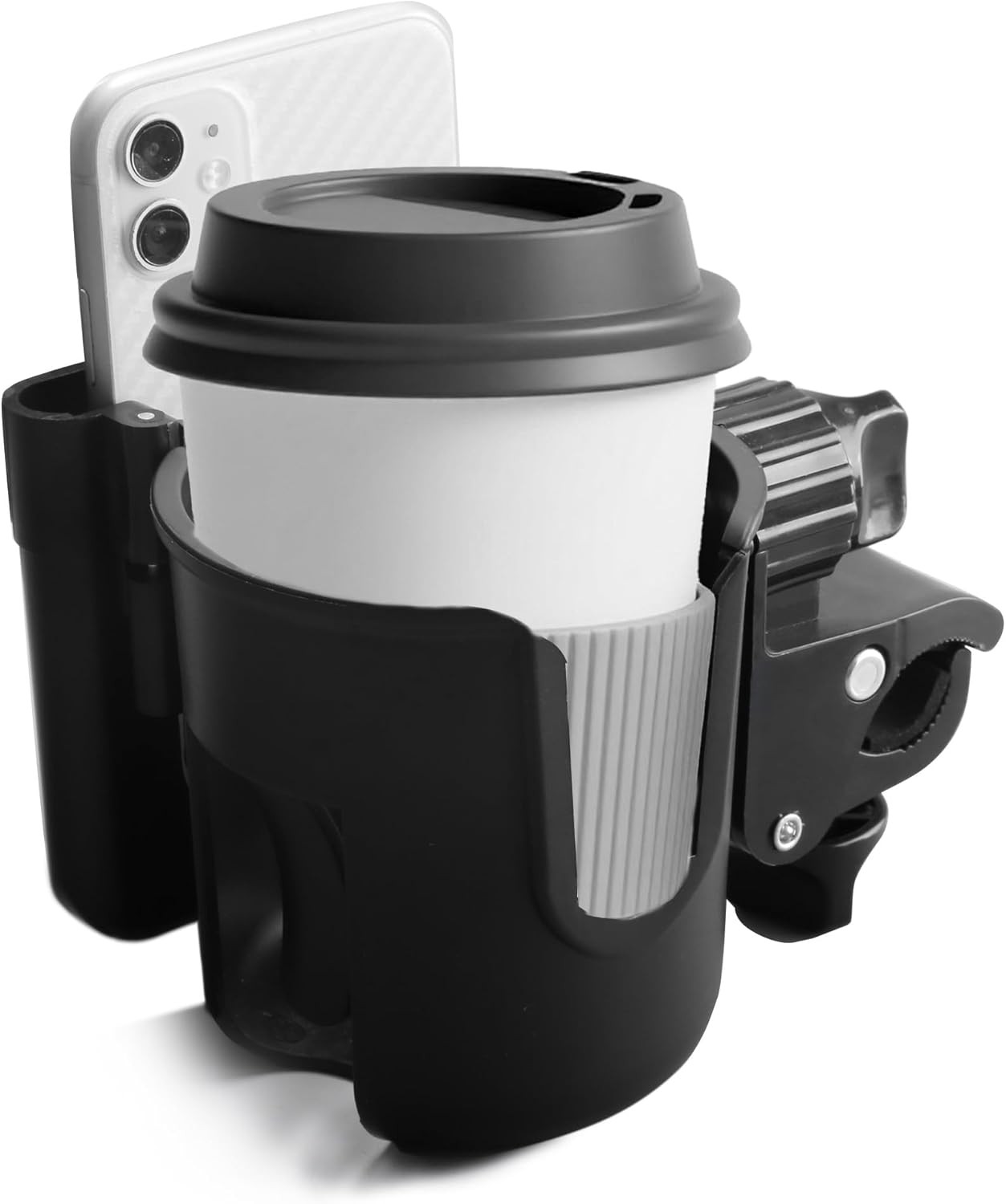 2-in-1 Walker Cup Holder with Reversible Phone Holder，Fit for Wheelchair, Roll