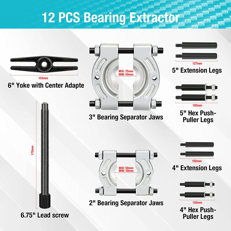 DURATECH 12PCS Bearing Puller Set 5-ton Flywheel Separator Tool Gear Puller Kits
