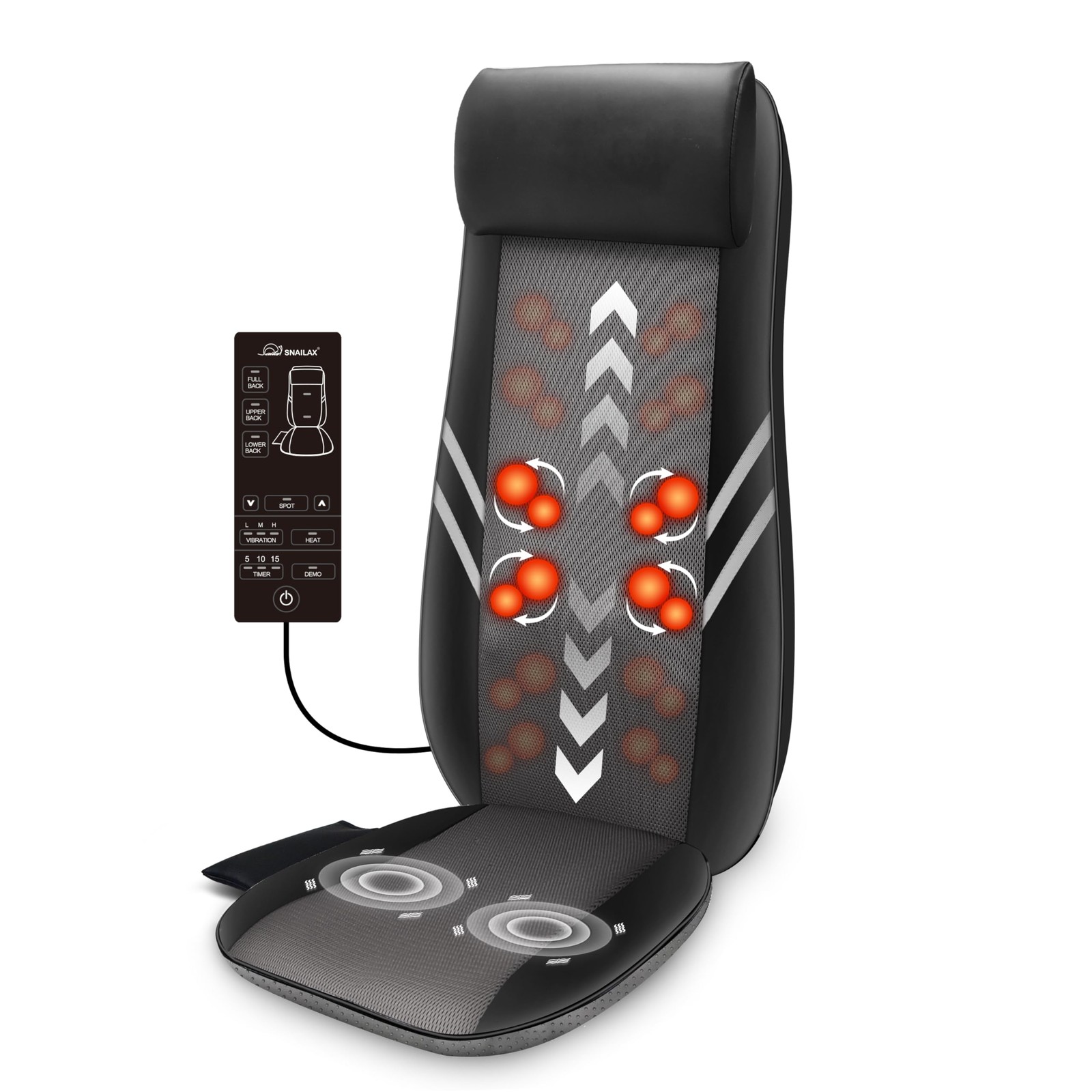Snailax Shiatsu Back Massager with Heat for Home & Office, Full Dark Black