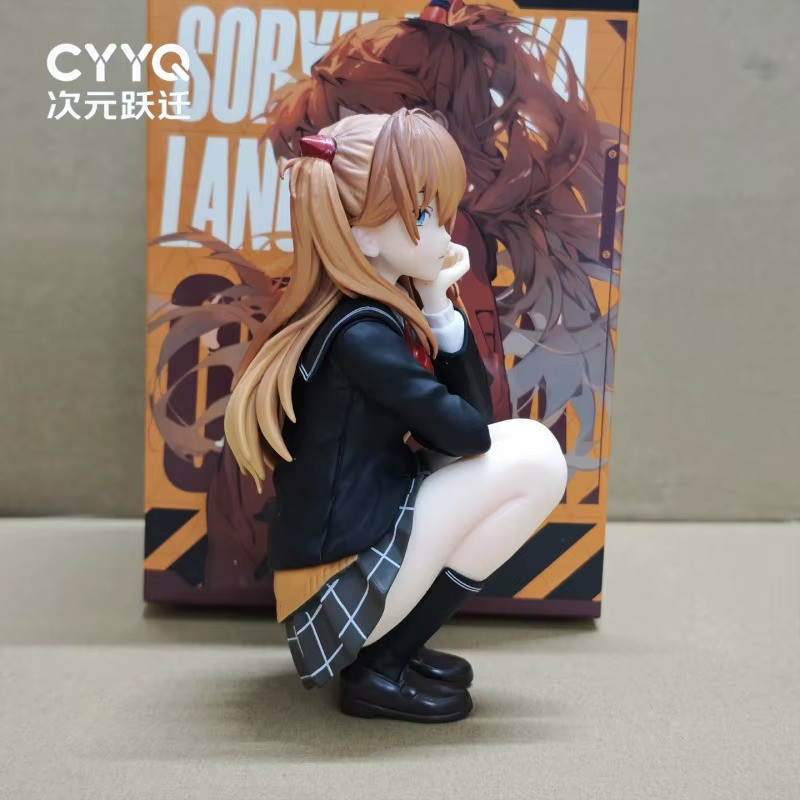 10cm Asuka Series Academic-Style Squatting Action Figure Desktop Ornament Model