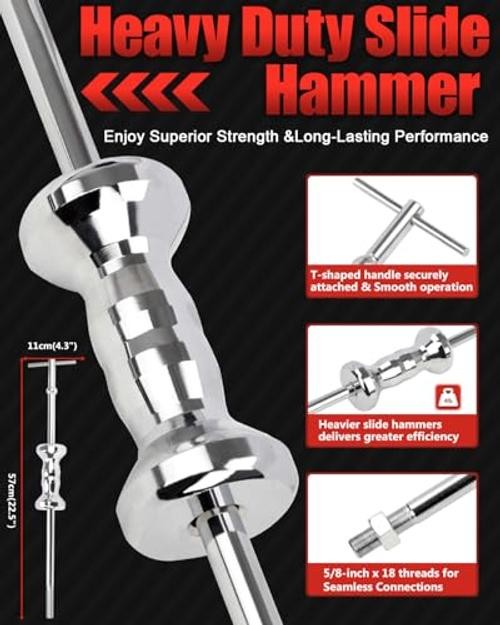 9-Way Slide Hammer Puller Set, Front Wheel Hub Remover & Rear Wheel Axle