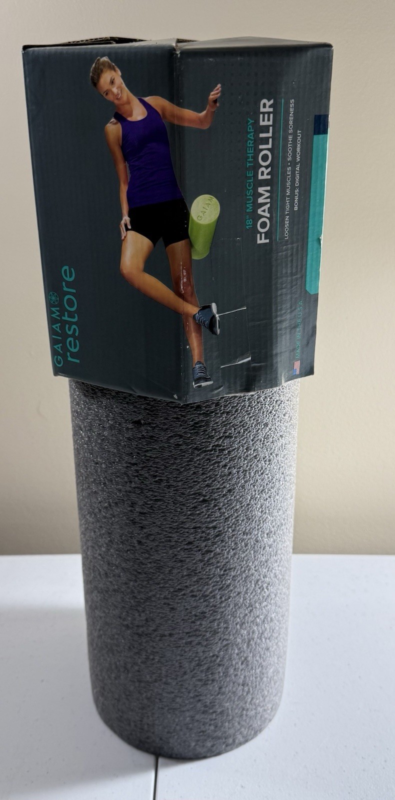 Gaiam Restore 18" Gray Foam Roller for Muscle Therapy + Bonus Digital Workout