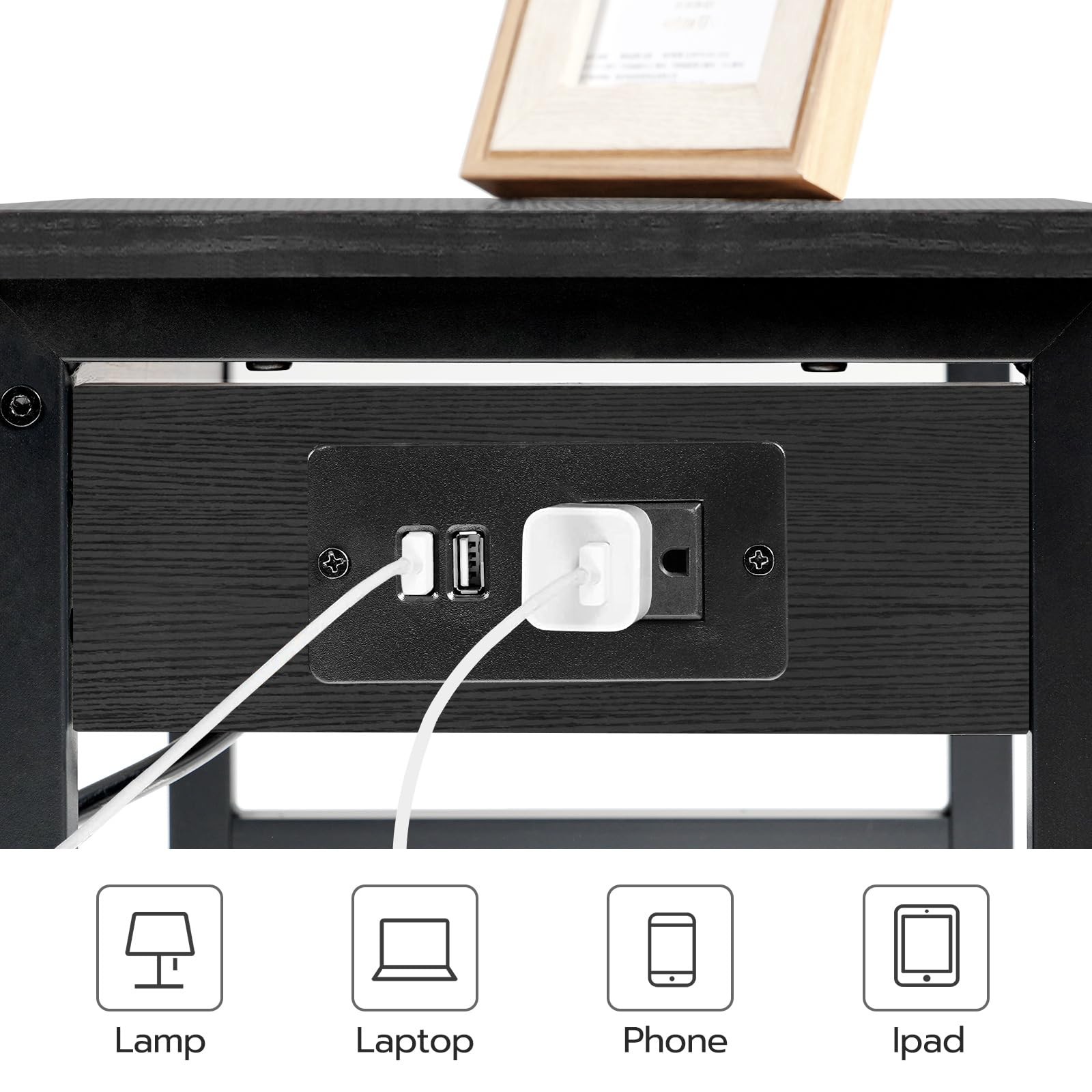 Desktop Printer Stand Charging Station Small Table Storage Hook Cart Black