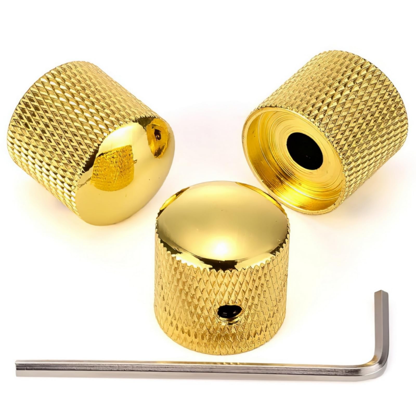 Swhmc 3PCS Metal Volume Tone Dome Guitar Speed Control Knurled Shaft Gold