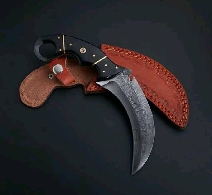Custom Damascus KARAMBIT NECK Knife Full Tang CLAW Fixed Blade Hunting SURVIVAL