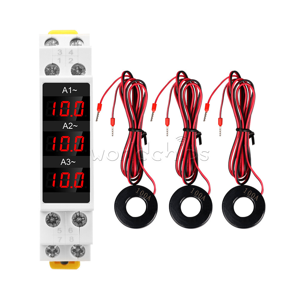 AC 80-500V 1-100A DIN-Rail Three-Phase AC Ammeter Digital Display Current Meter