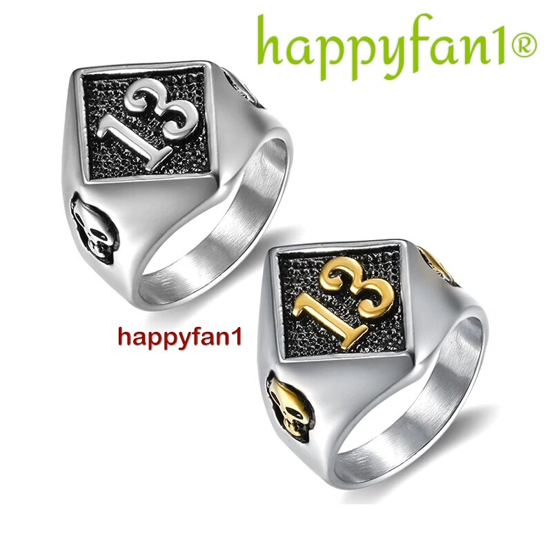 Biker Stainless Steel Lucky 13 Ring Punk HEAVY METAL Scull Jewelry size 7-15