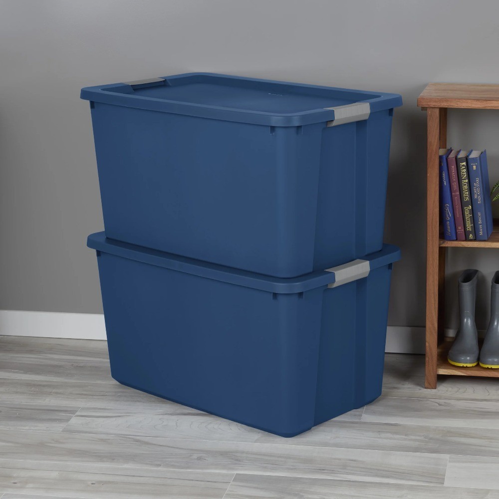 Extra Large 34 Gallon Storage Bin with Latching Lid Blue Plastic Container