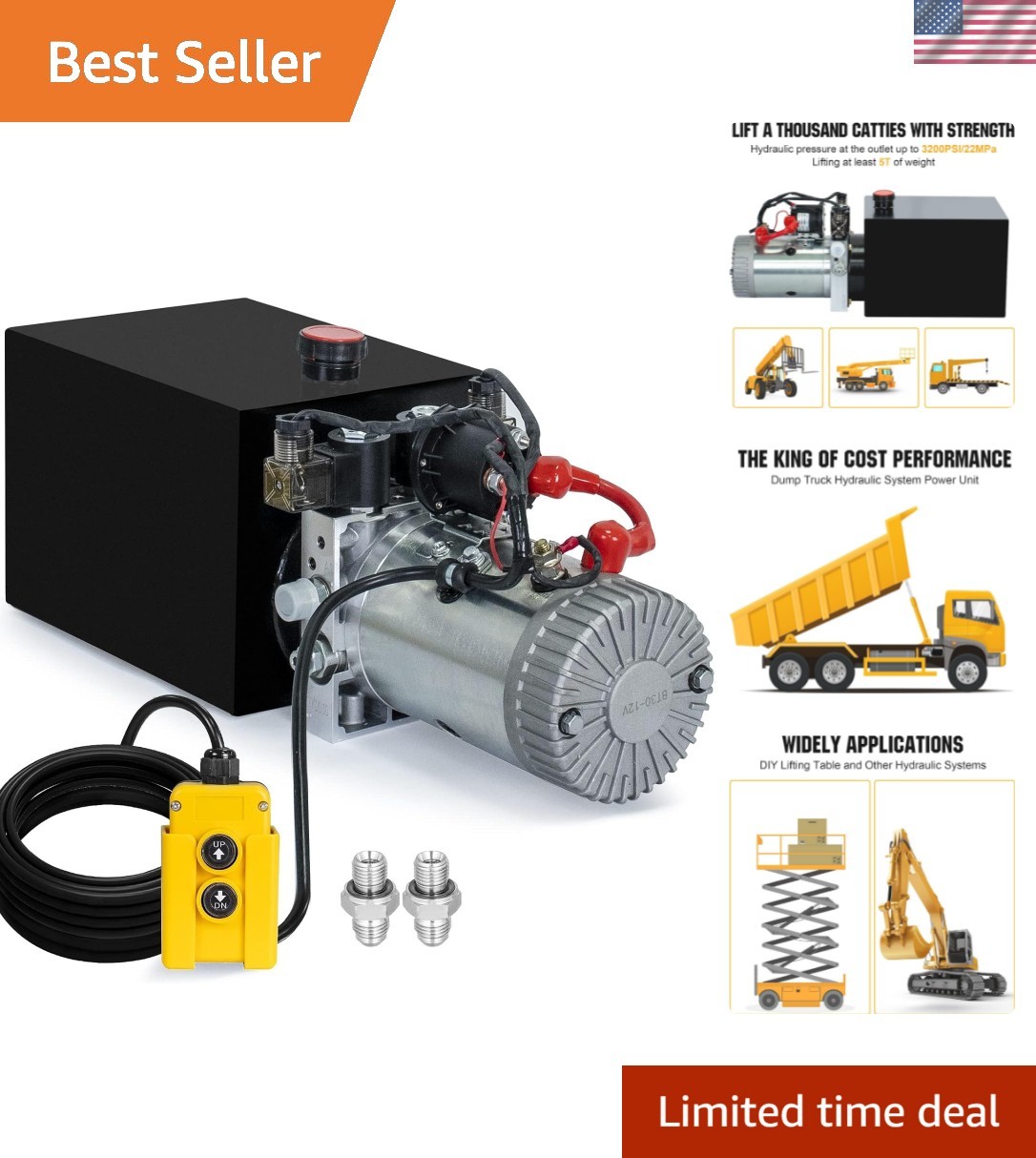 Electric Hydraulic Pump Unit Metal Reservoir for Dump Trailer Double Acting 1...