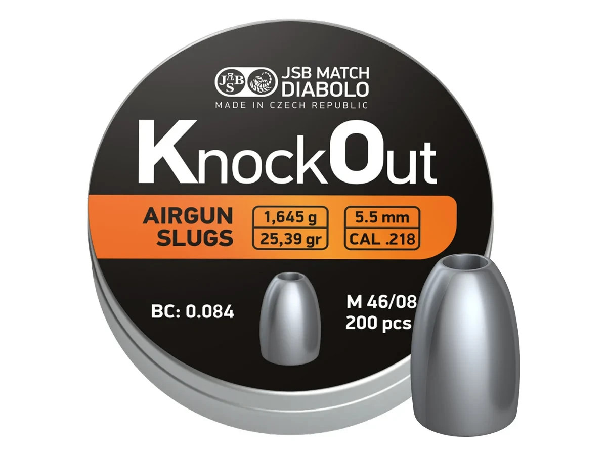 (NEW) JSB KnockOut Slugs, .218 Cal, 25.39gr, Hollowpoint, 200ct