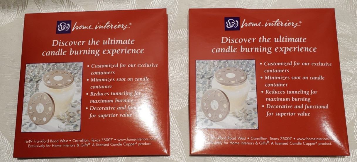 NEW! 2 Sets of Home Interiors CANDLE CAPPERS Pretty Stamped Metal Jar Toppers