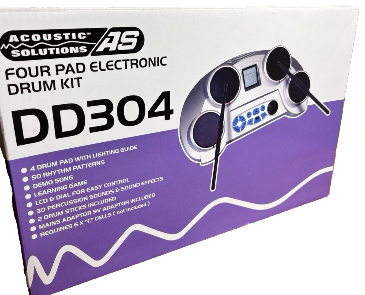 Acoustic Solutions DD304 Four Pad Electronic Drum Kit - New Sticks