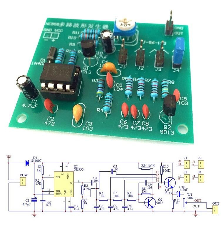 Multi-Channel NE555 Waveform Generator Module Sine Triangle Square Wave DIY kit