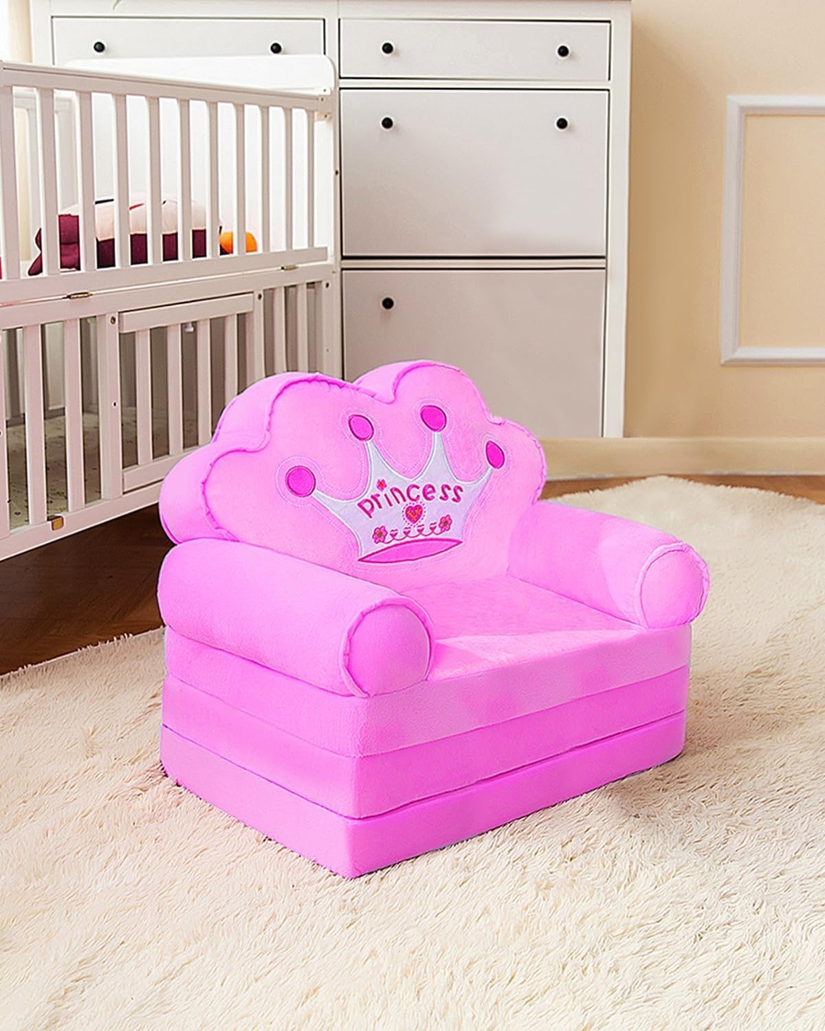 Soft Crystal Velvet Fold-Out Princess Chair - Perfect Birthday Gift for Girls