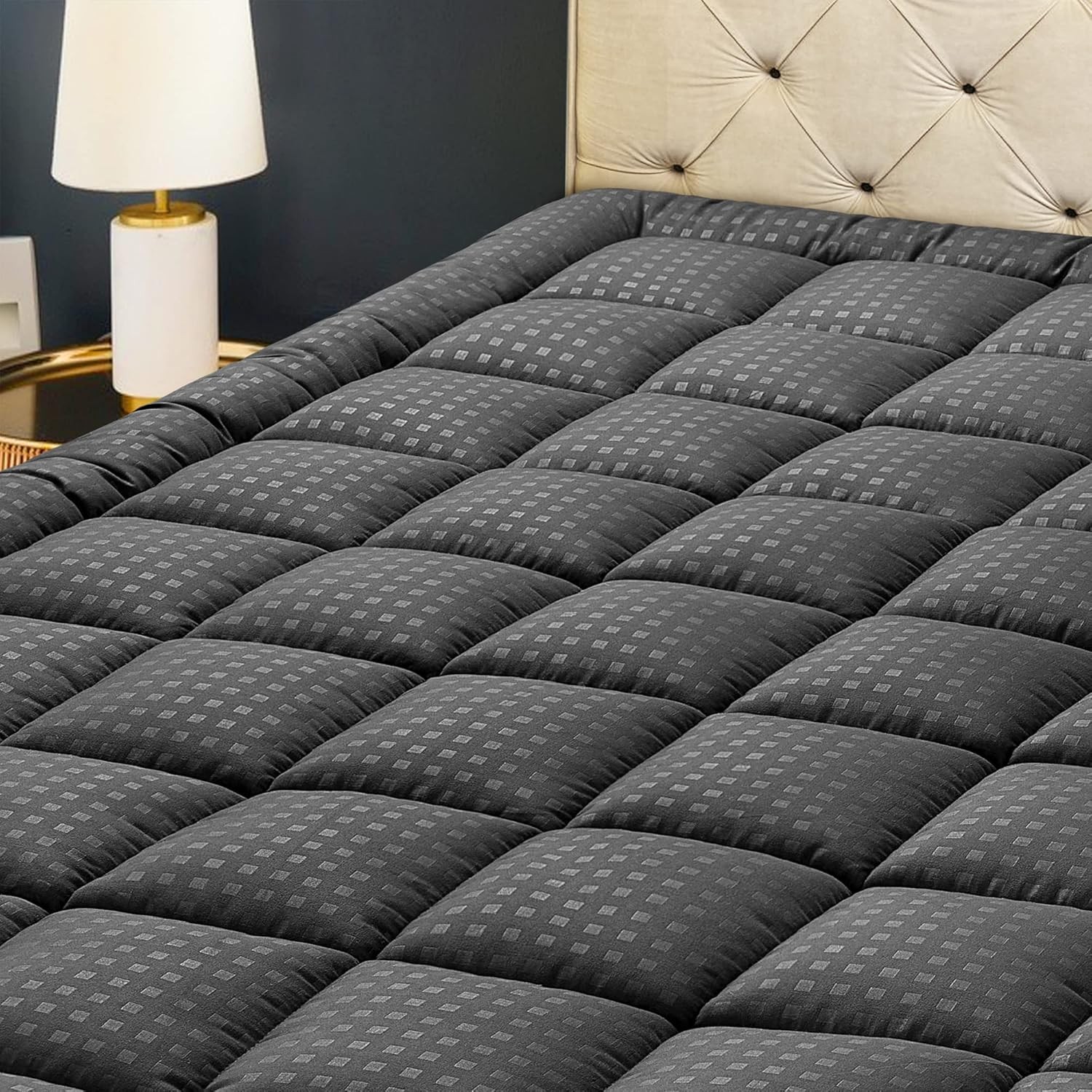 HYLEORY Queen Mattress Pad Quilted Fitted Protector Queen, Dark Grey